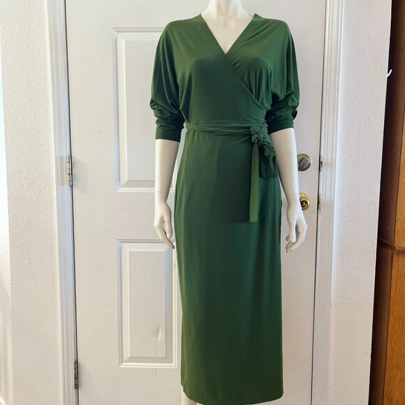 Norma Kamali Green Oliva Dolman Wrap Straight Dress Sz Xl/42 - Picture 6 of 13